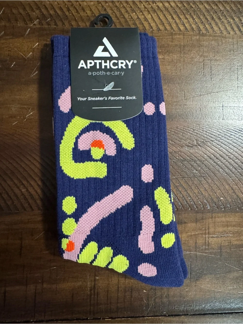 APTHCRY Men's Patterned Crew Socks - Navy with Pink & Lime Accents